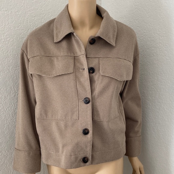 Anthropologie Maeve Tan Houndstooth Lightweight Utility Jacket NWOT - Picture 6 of 13